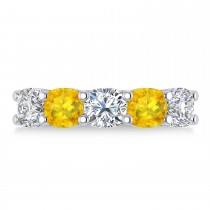 Cushion Diamond & Yellow Sapphire Five Stone Ring 14k White Gold (4.05ct)