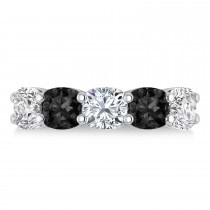 Cushion Black & White Diamond Five Stone Ring 14k White Gold (5.00ct)