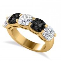 Cushion Black & White Diamond Five Stone Ring 14k Yellow Gold (5.00ct)
