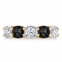 Cushion Black & White Diamond Five Stone Ring 14k Yellow Gold (5.00ct)