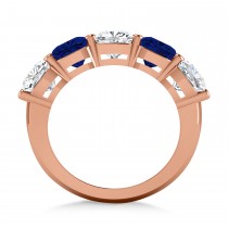 Cushion Diamond & Blue Sapphire Five Stone Ring 14k Rose Gold (5.20ct)