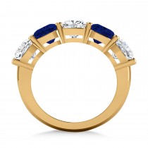 Cushion Diamond & Blue Sapphire Five Stone Ring 14k Yellow Gold (5.20ct)