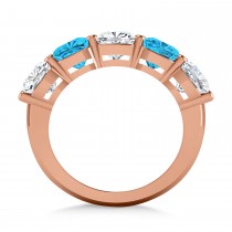 Cushion Diamond & Blue Topaz Five Stone Ring 14k Rose Gold (5.20ct)