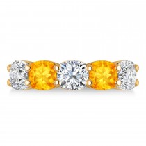 Cushion Diamond & Citrine Five Stone Ring 14k Yellow Gold (5.20ct)
