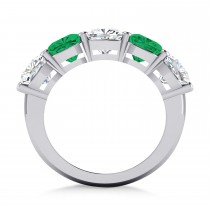 Cushion Diamond & Emerald Five Stone Ring 14k White Gold (5.20ct)
