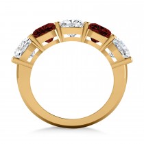 Cushion Diamond & Garnet Five Stone Ring 14k Yellow Gold (5.20ct)