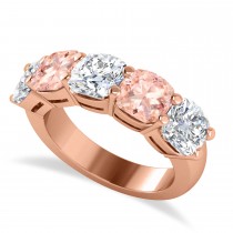 Cushion Diamond & Morganite Five Stone Ring 14k Rose Gold (5.20ct)