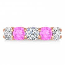 Cushion Diamond & Pink Sapphire Five Stone Ring 14k Rose Gold (5.20ct)