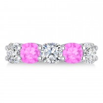Cushion Diamond & Pink Sapphire Five Stone Ring 14k White Gold (5.20ct)