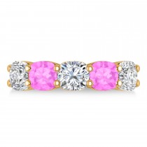 Cushion Diamond & Pink Sapphire Five Stone Ring 14k Yellow Gold (5.20ct)