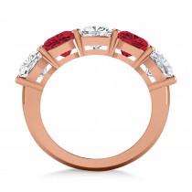 Cushion Diamond & Ruby Five Stone Ring 14k Rose Gold (5.20ct)