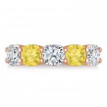 Cushion Yellow & White Diamond Five Stone Ring 14k Rose Gold (5.00ct)