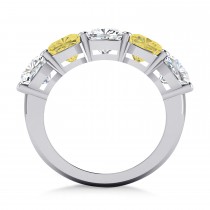 Cushion Yellow & White Diamond Five Stone Ring 14k White Gold (5.00ct)