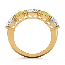Cushion Yellow & White Diamond Five Stone Ring 14k Yellow Gold (5.00ct)