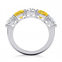 Cushion Diamond & Yellow Sapphire Five Stone Ring 14k White Gold (5.20ct)
