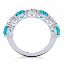 Cushion Blue & White Diamond Seven Stone Ring 14k White Gold (5.25ct)