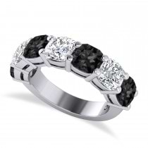 Cushion Black & White Diamond Seven Stone Ring 14k White Gold (5.25ct)