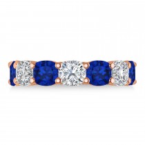 Cushion Diamond & Blue Sapphire Seven Stone Ring 14k Rose Gold (5.85ct)