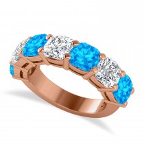 Cushion Diamond & Blue Topaz Seven Stone Ring 14k Rose Gold (5.85ct)