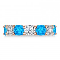 Cushion Diamond & Blue Topaz Seven Stone Ring 14k Rose Gold (5.85ct)