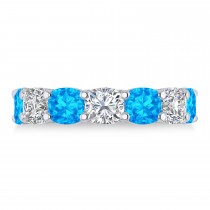 Cushion Diamond & Blue Topaz Seven Stone Ring 14k White Gold (5.85ct)