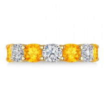 Cushion Diamond & Citrine Seven Stone Ring 14k Yellow Gold (5.85ct)