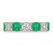 Cushion Diamond & Emerald Seven Stone Ring 14k Rose Gold (5.85ct)