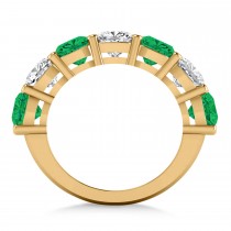 Cushion Diamond & Emerald Seven Stone Ring 14k Yellow Gold (5.85ct)