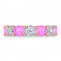 Cushion Diamond & Pink Sapphire Seven Stone Ring 14k Rose Gold (5.85ct)