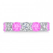 Cushion Diamond & Pink Sapphire Seven Stone Ring 14k White Gold (5.85ct)