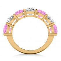 Cushion Diamond & Pink Sapphire Seven Stone Ring 14k Yellow Gold (5.85ct)