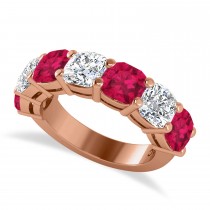Cushion Diamond & Ruby Seven Stone Ring 14k Rose Gold (5.85ct)