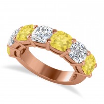 Cushion Yellow & White Diamond Seven Stone Ring 14k Rose Gold (5.25ct)