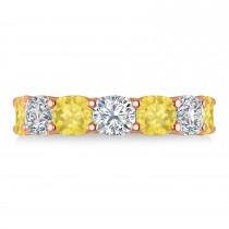 Cushion Yellow & White Diamond Seven Stone Ring 14k Rose Gold (5.25ct)