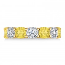Cushion Yellow & White Diamond Seven Stone Ring 14k Yellow Gold (5.25ct)