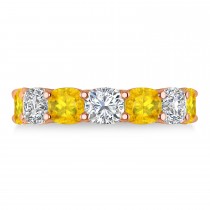 Cushion Diamond & Yellow Sapphire Seven Stone Ring 14k Rose Gold (5.85ct)