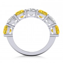 Cushion Diamond & Yellow Sapphire Seven Stone Ring 14k White Gold (5.85ct)