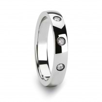 Rounded White Tungsten Carbide Ring w/ 3 Diamonds 0.10ct (4MM)