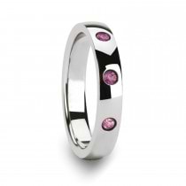 Rounded White Tungsten Wedding Band w/ 3 Pink Sapphires 0.10ct (4MM)