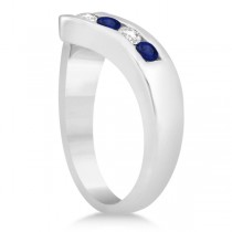 Blue Sapphire & Diamond Channel Set Chevron Ring 14K White Gold 0.47ct