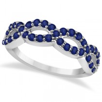 Pave Set Twisted Infinity Blue Sapphire Ring 14k White Gold (1.11ct)