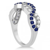 Blue Sapphire Twisted Infinity Diamond Ring in 14k White Gold (1.09ct)