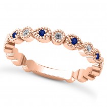 Alternating Diamond & Blue Sapphire Wedding Band 18k Rose Gold (0.21ct)