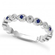 Alternating Diamond & Blue Sapphire Wedding Band 18k White Gold (0.21ct)