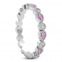Alternating Diamond & Pink Sapphire Wedding Band 18k White Gold (0.21ct)