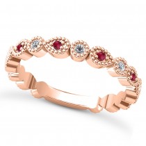 Alternating Diamond & Ruby Wedding Band 14k Rose Gold (0.21ct)