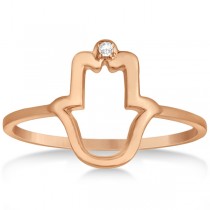 Hamsa Hand Ring with Diamond Accent for Women 14k Rose Gold 0.01ct