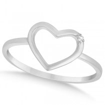 Open Heart Diamond Accented Ring in 14K White Gold for Women
