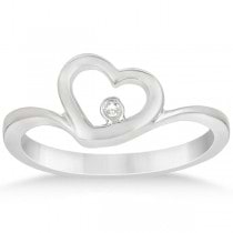 Open Heart Ring with Diamond Accent for Women in 14K White Gold 0.01ct