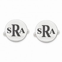 Black Enameled Circle Monogram Initial Cufflinks in Sterling Silver